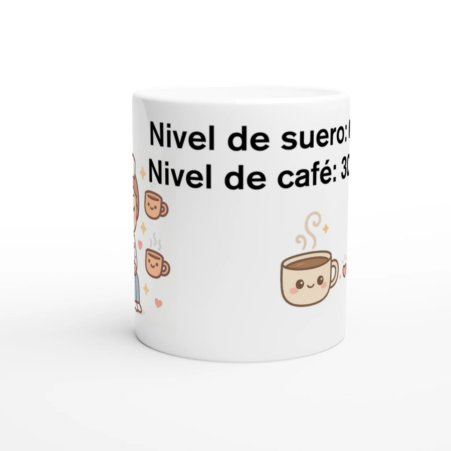 Taza divertida de sanitaria cansada con café y frase de humor, cerámica 11 oz