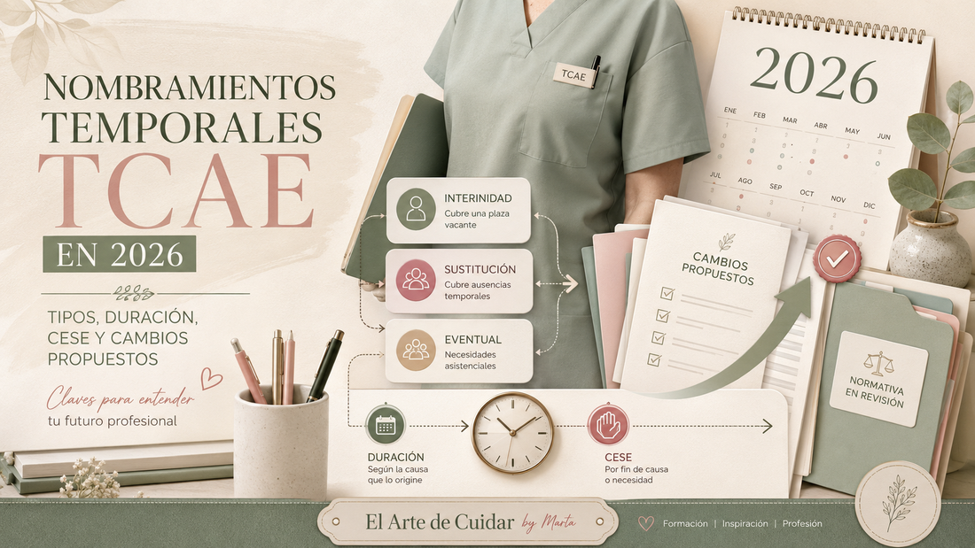 Nombramientos temporales TCAE en 2026 con tipos de contratación, duración, cese y cambios propuestos.