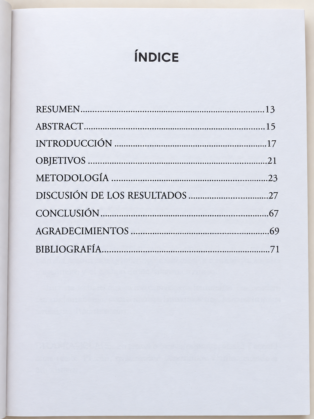 Índice del libro PUNA con resumen, metodología, resultados, conclusión y bibliografía