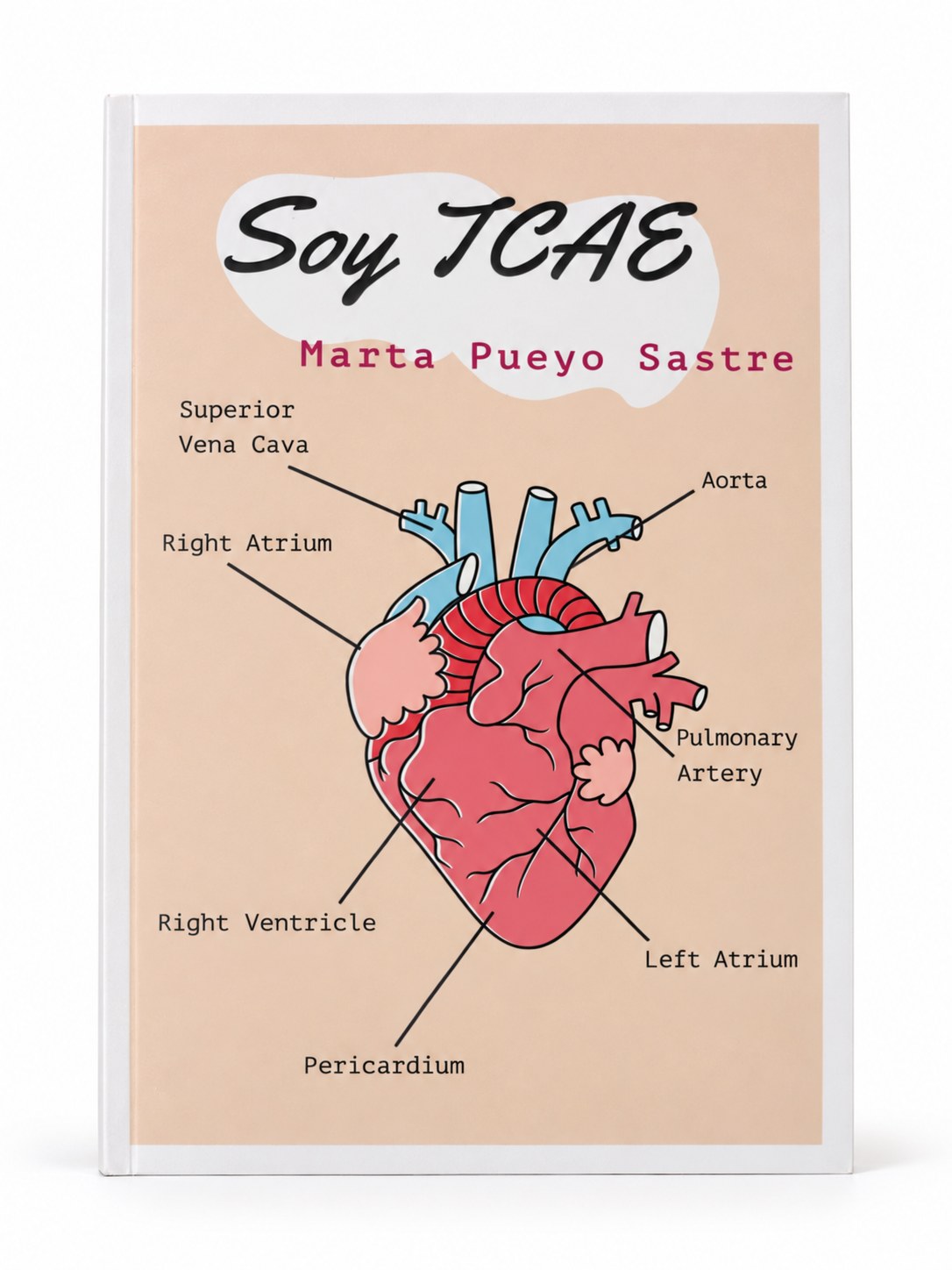 Portada de Soy TCAE, de Marta Pueyo Sastre, edición anterior limitada con ilustración de un corazón