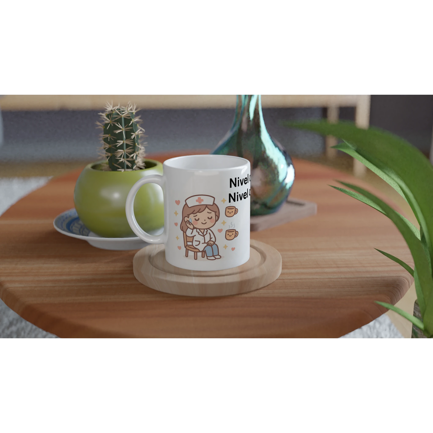 Taza divertida de sanitaria cansada con café y frase de humor, cerámica 11 oz
