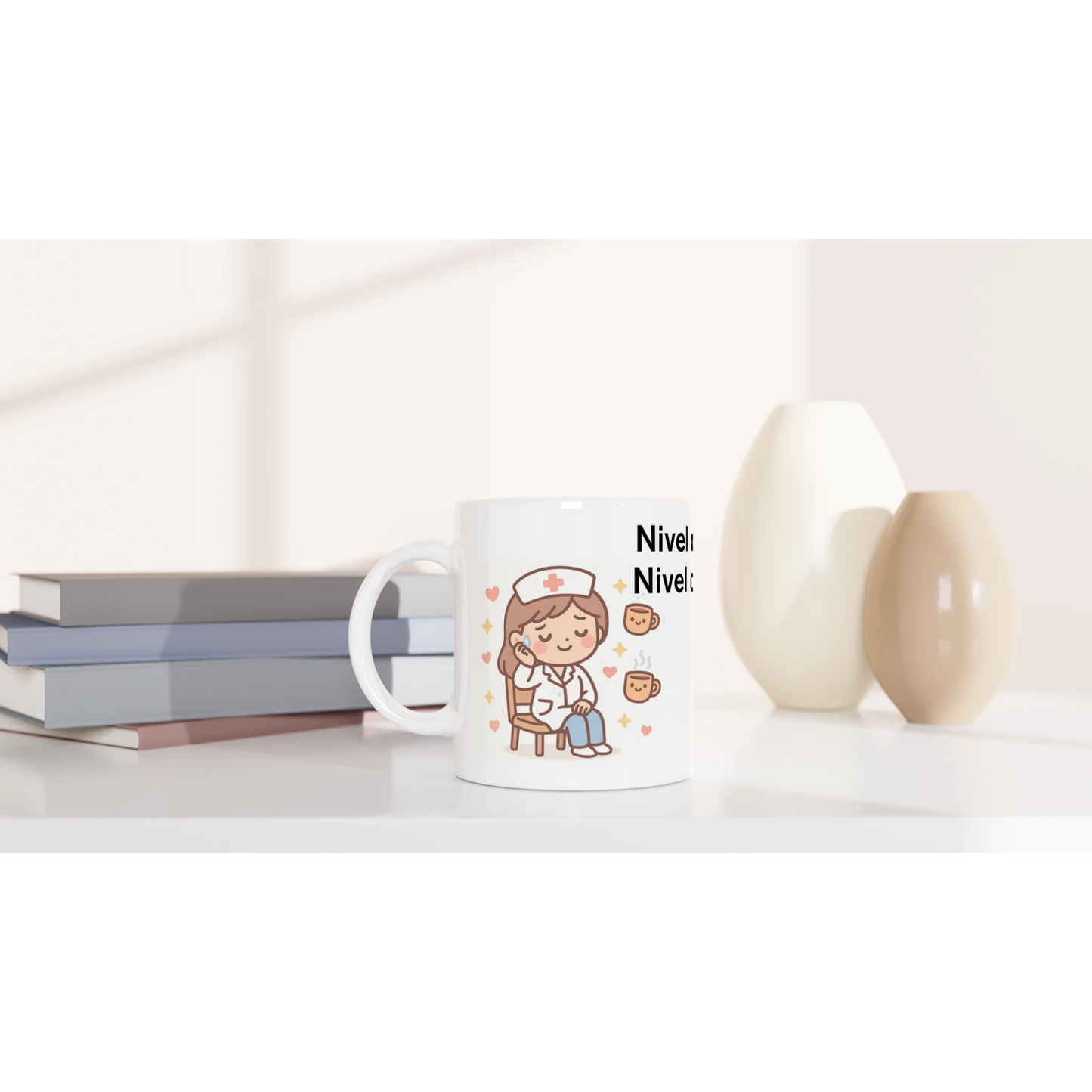 Taza divertida de sanitaria cansada con café y frase de humor, cerámica 11 oz
