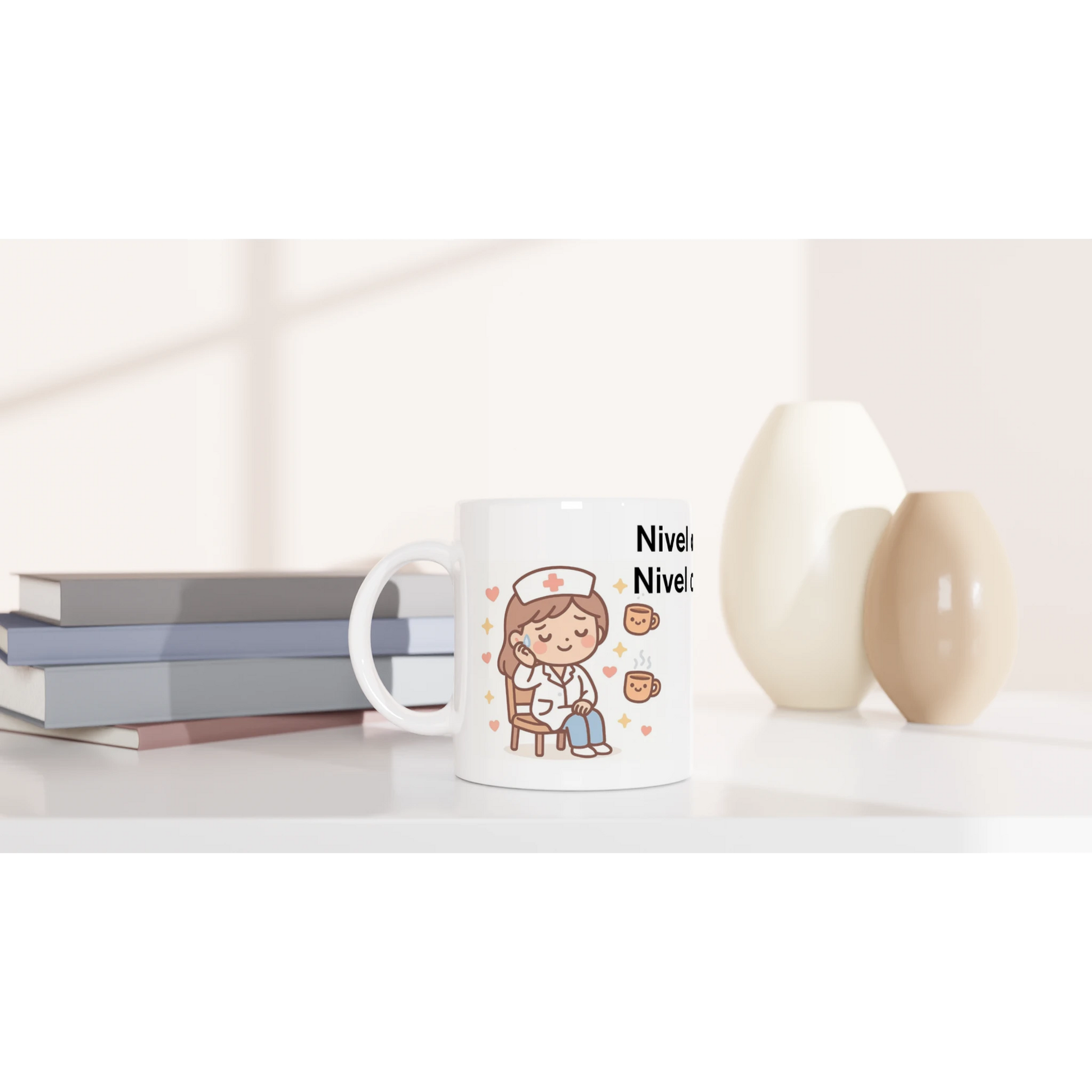 Taza divertida de sanitaria cansada con café y frase de humor, cerámica 11 oz