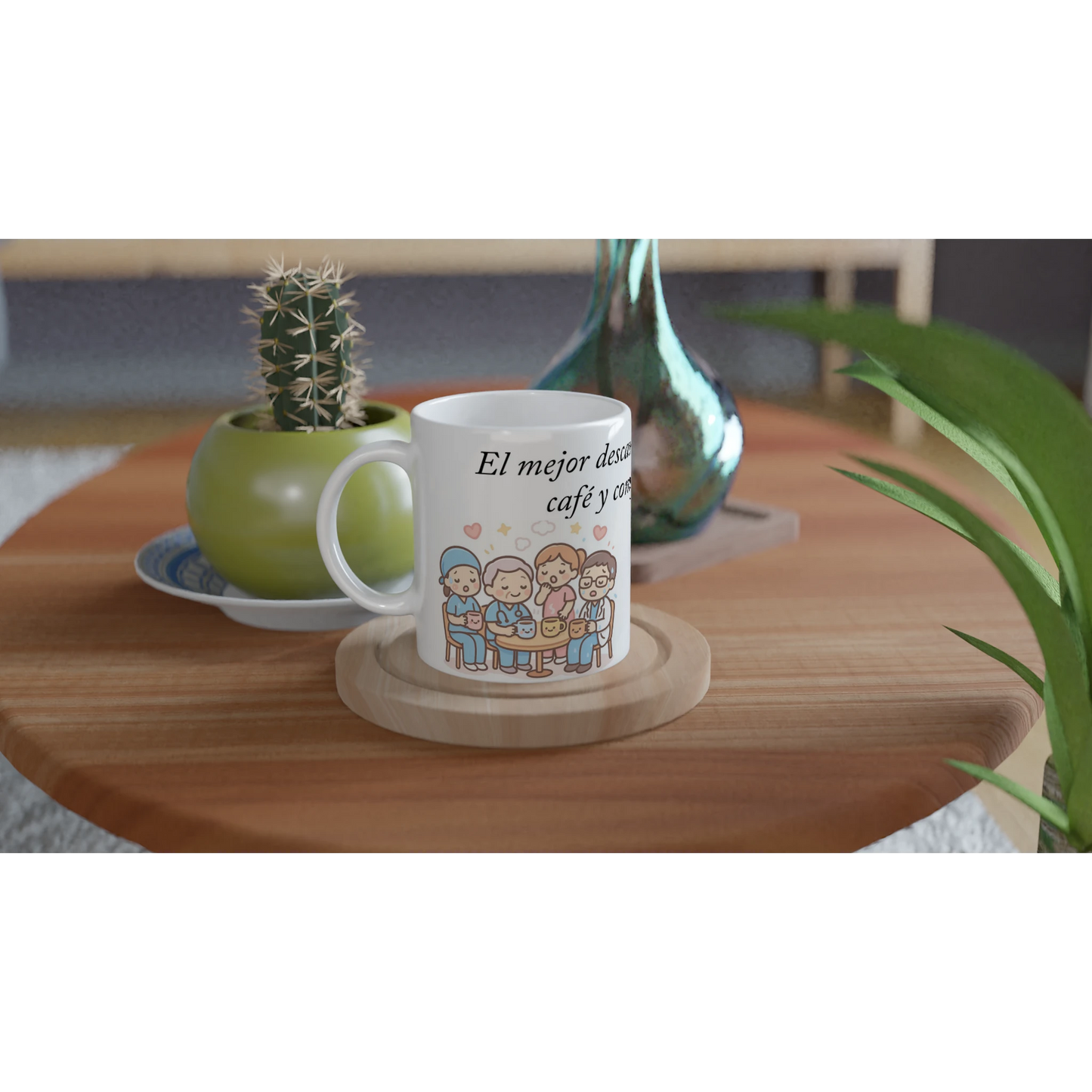 Taza de cerámica 11 oz con diseño de sanitarios agotados tomando café, regalo gracioso para turnos largos.