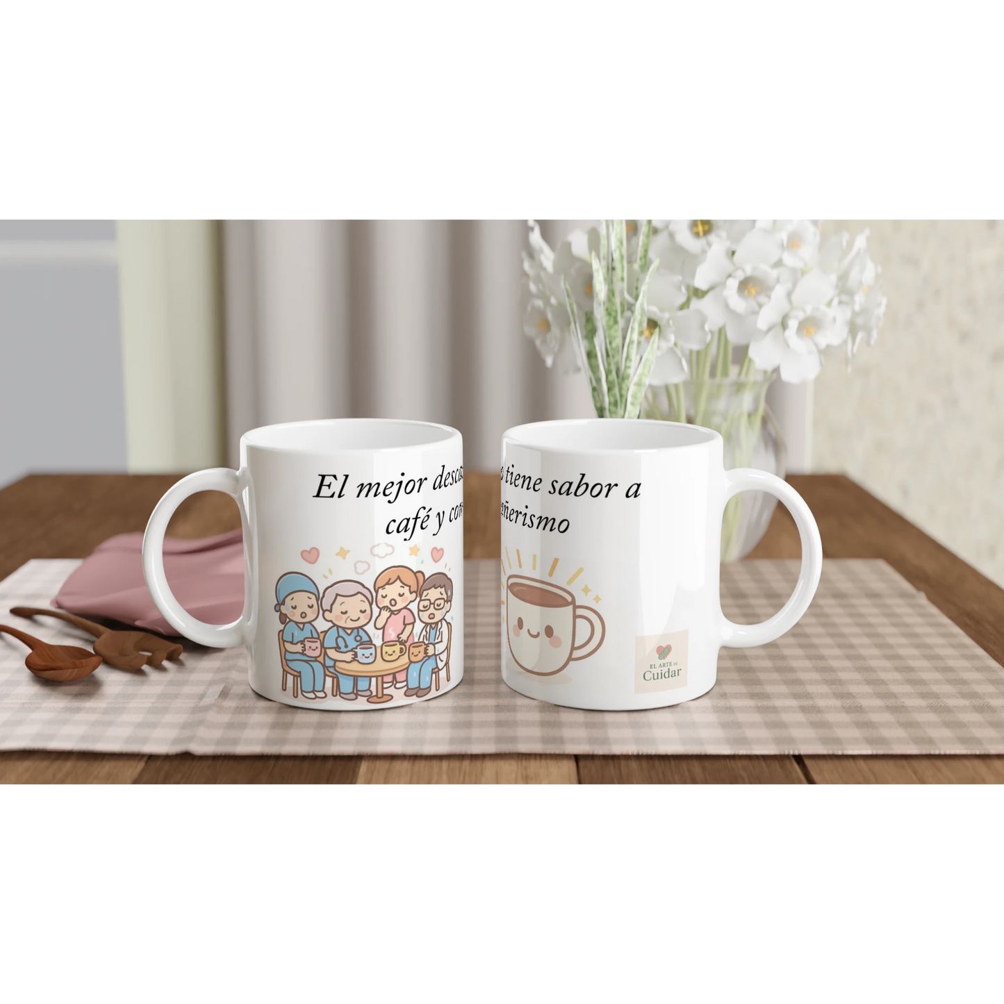 Taza de cerámica 11 oz con diseño de sanitarios agotados tomando café, regalo gracioso para turnos largos.