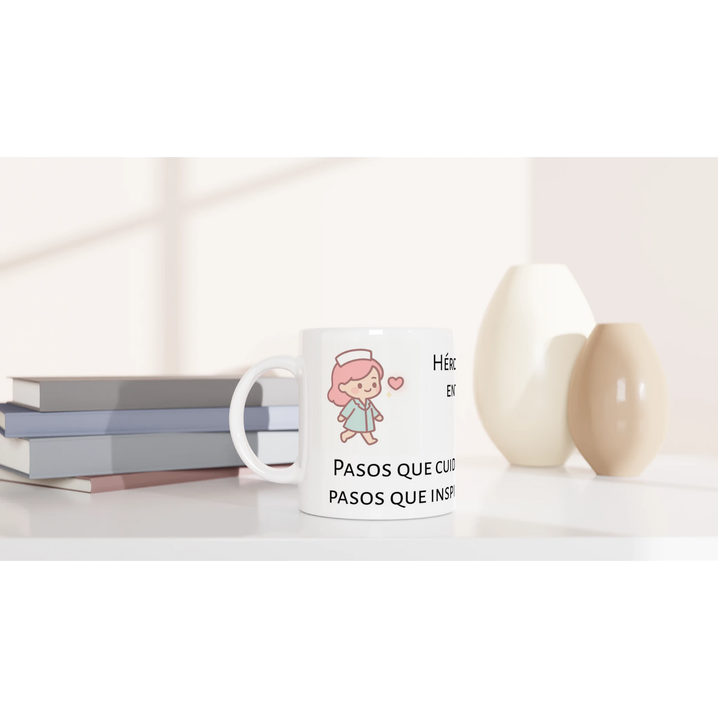 Taza motivadora con sanitarios caminando y frases inspiradoras, cerámica 11 oz