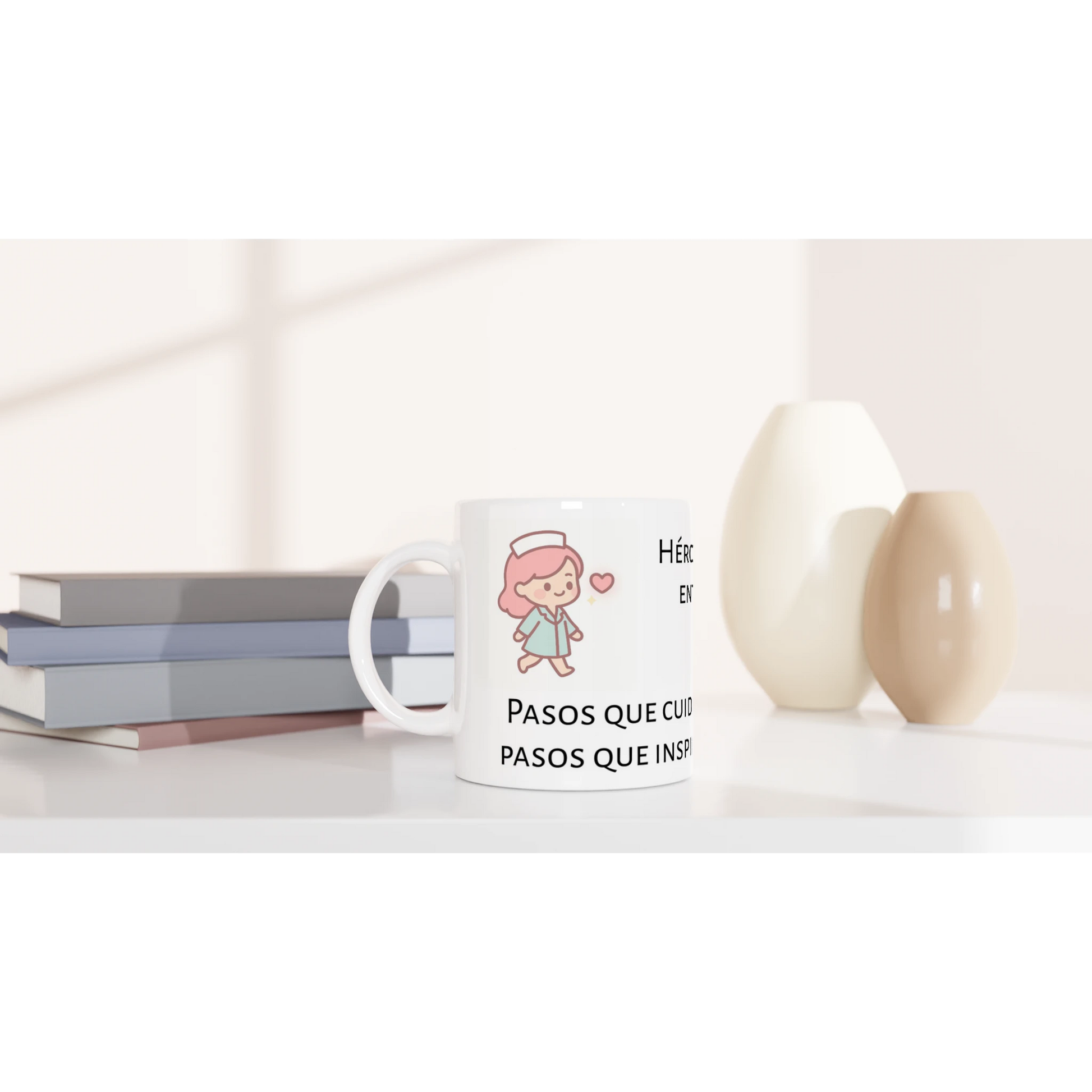Taza motivadora con sanitarios caminando y frases inspiradoras, cerámica 11 oz